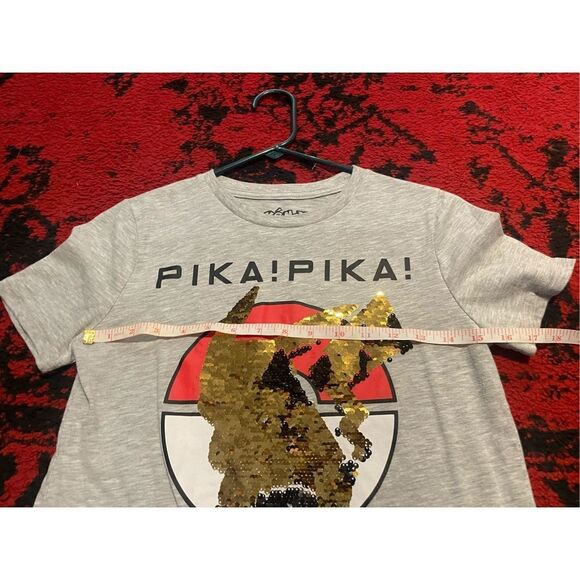 Womens Pokemon Bling T Shirt L Large Pikachu Gray Graphic Print Short Sleeve Cre - Picture 6 of 6